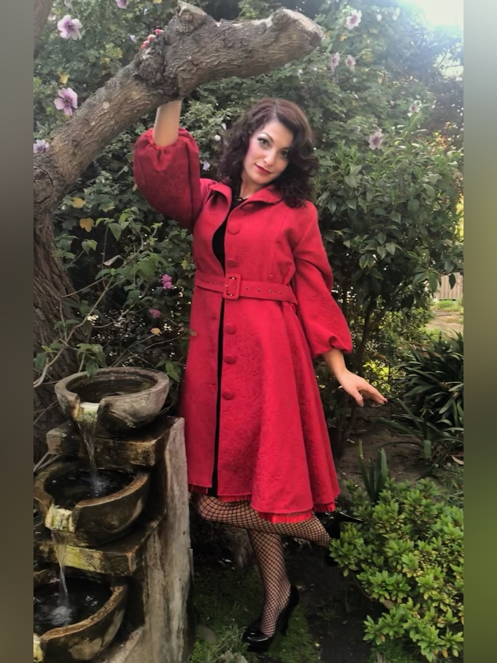 JB & Only Crimson Red Floral Brocade Victorian Swing Dress Coat – Sz L